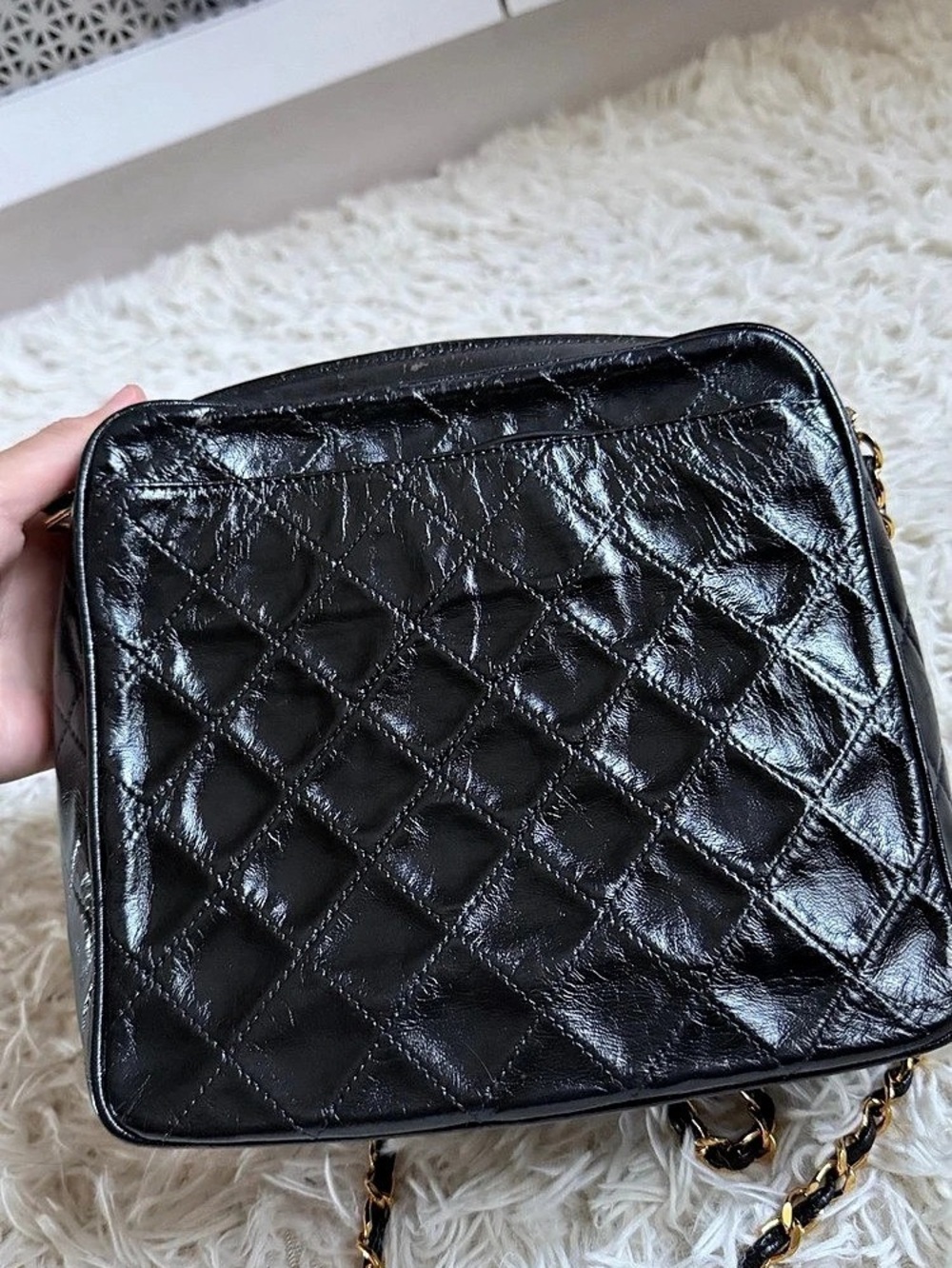 Chanel Vintage Quilted Lambskin Leather Crossbody Bag Quilted Black Crossbody